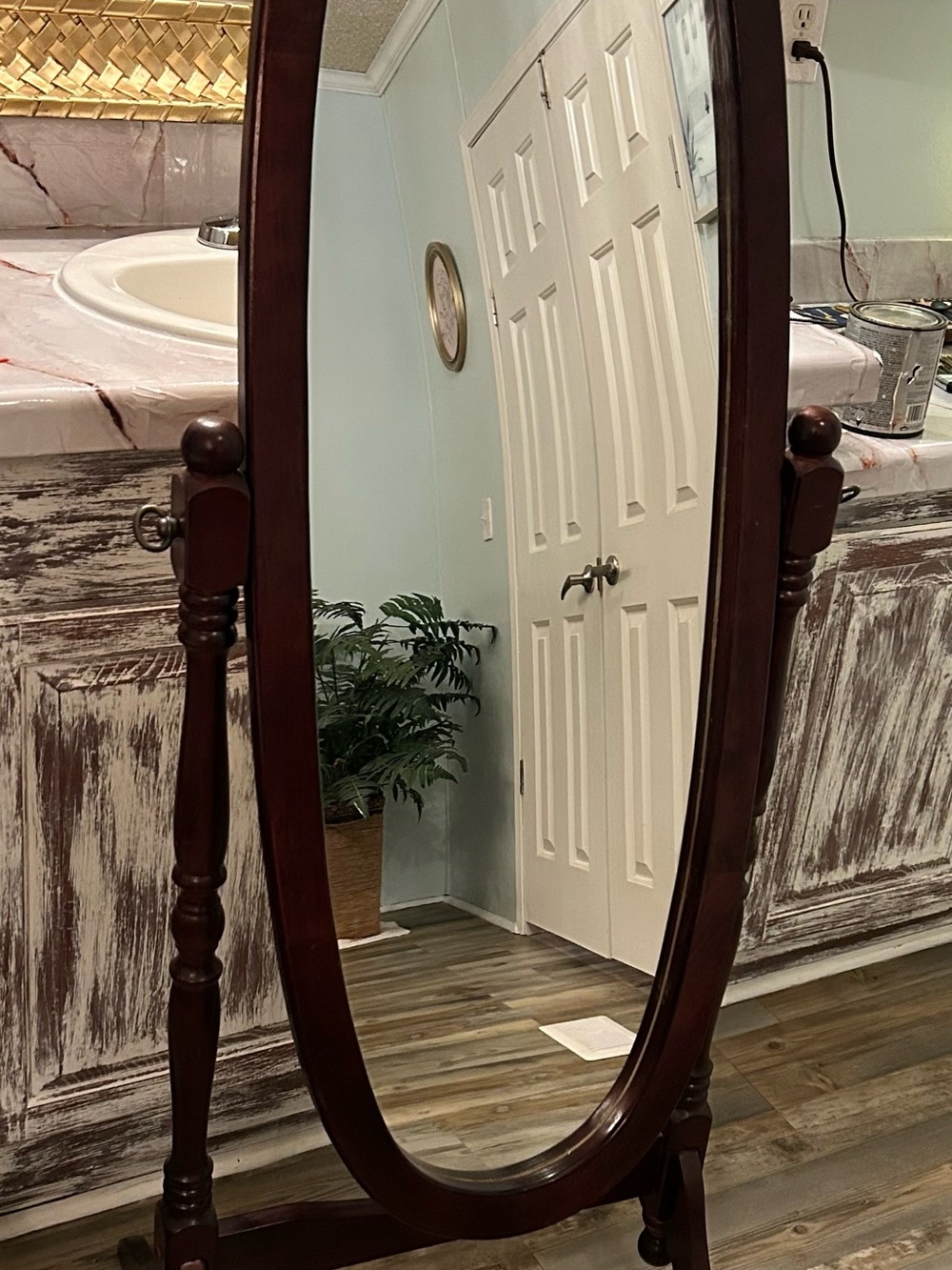 Full-Length Free-Standing Cheval Mirror - Cherry Wood Finish